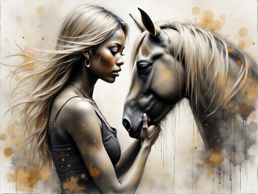 Platinum Blonde with Horse, Painterly Style