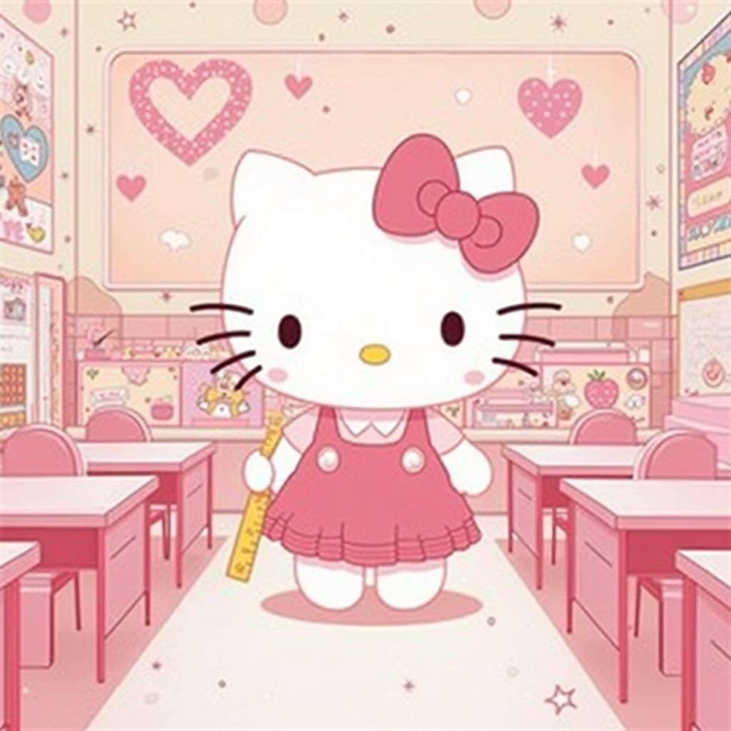 Hello Kitty as Teacher in Pink Classroom