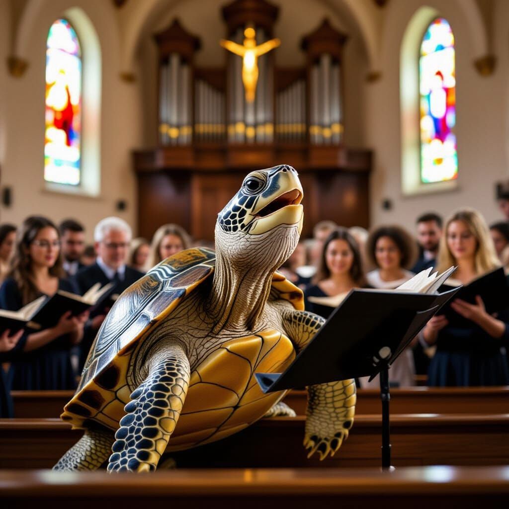 Turtle Sings Heart Out in Church Choir