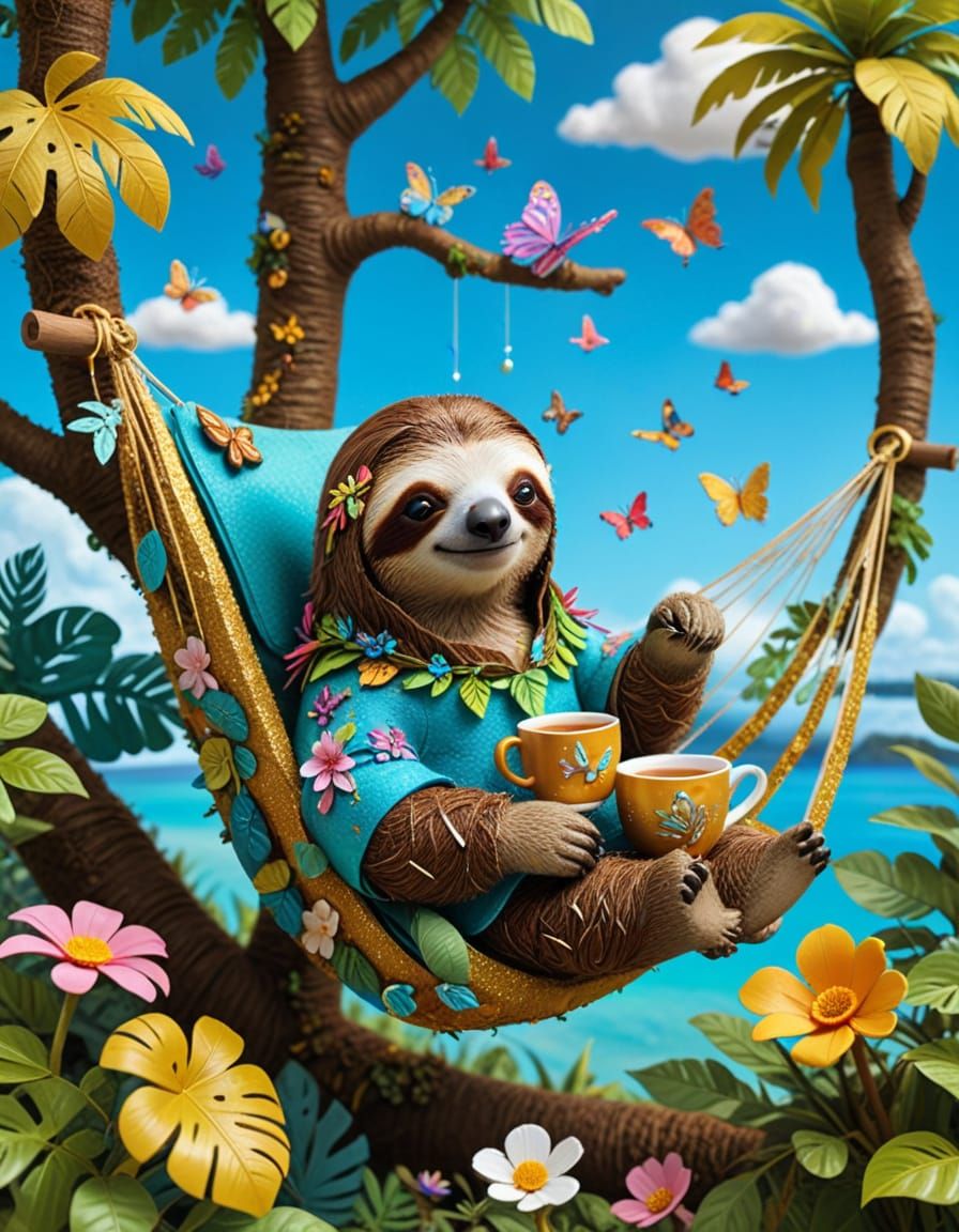 Colorful Felt Art Sloths in Dreamy Landscapes