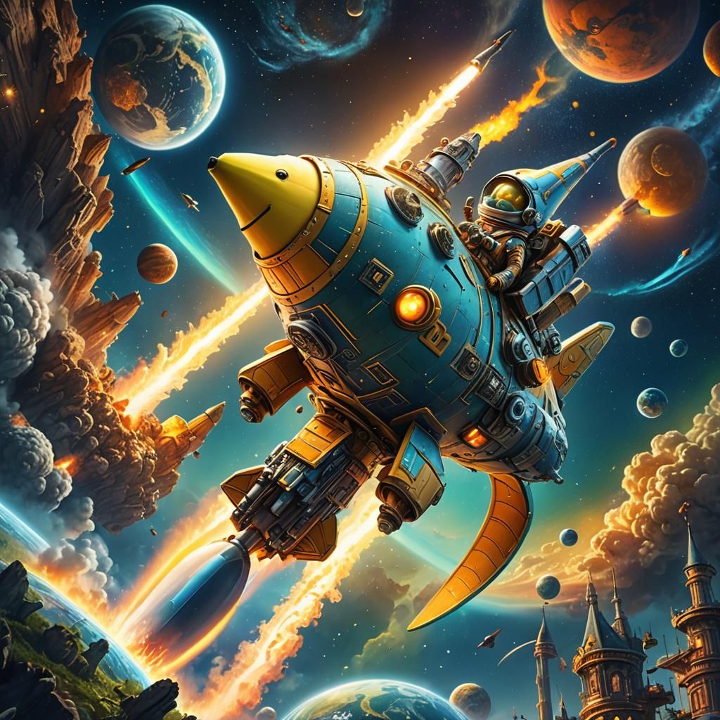 Banana Astronaut Soaring Through Space: Fantasy Concept Art