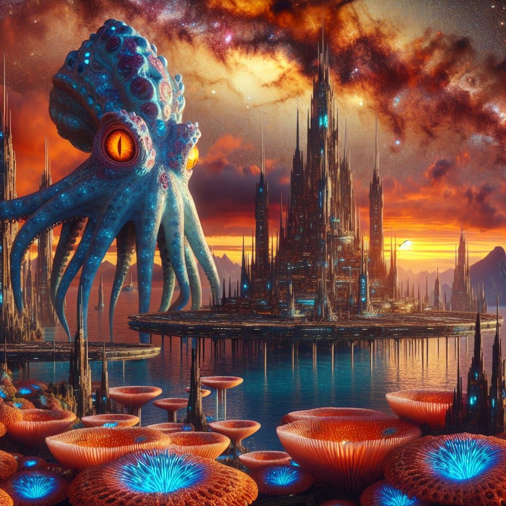 Cosmic Octopus Conquers an Intergalactic City in a Vibrant, ...