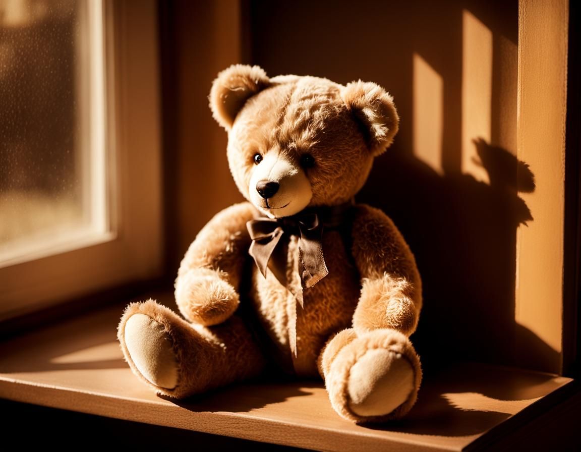 Vintage Teddy Bear in Attic: Warm Still Life Photography