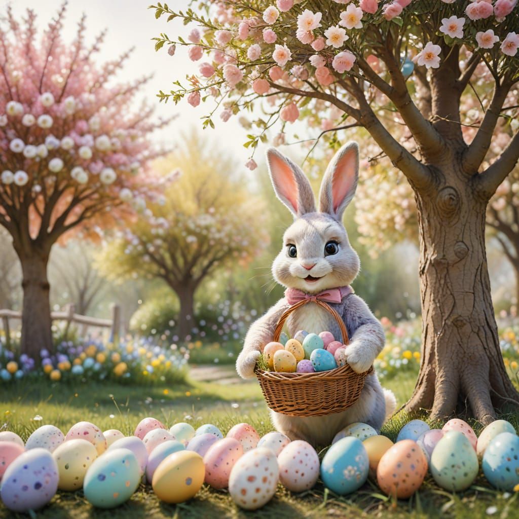 Whimsical Easter Bunny in a Springtime Wonderland