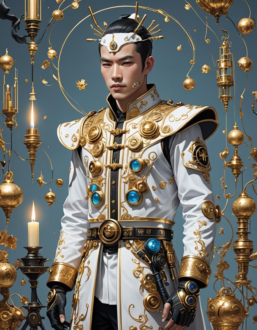 Candle Man in Futuristic Chinese Illustration Style