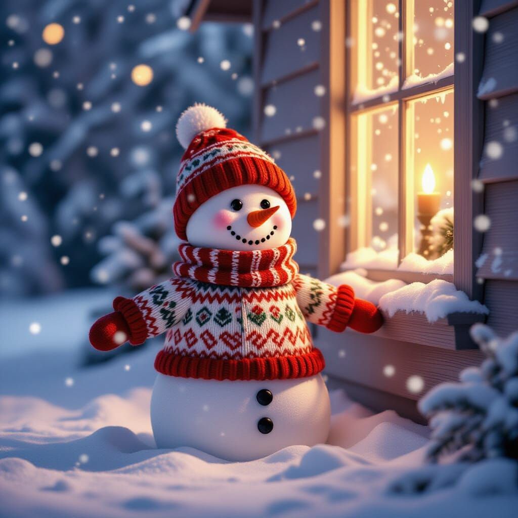 Snowman in Festive Sweater with Candy Canes