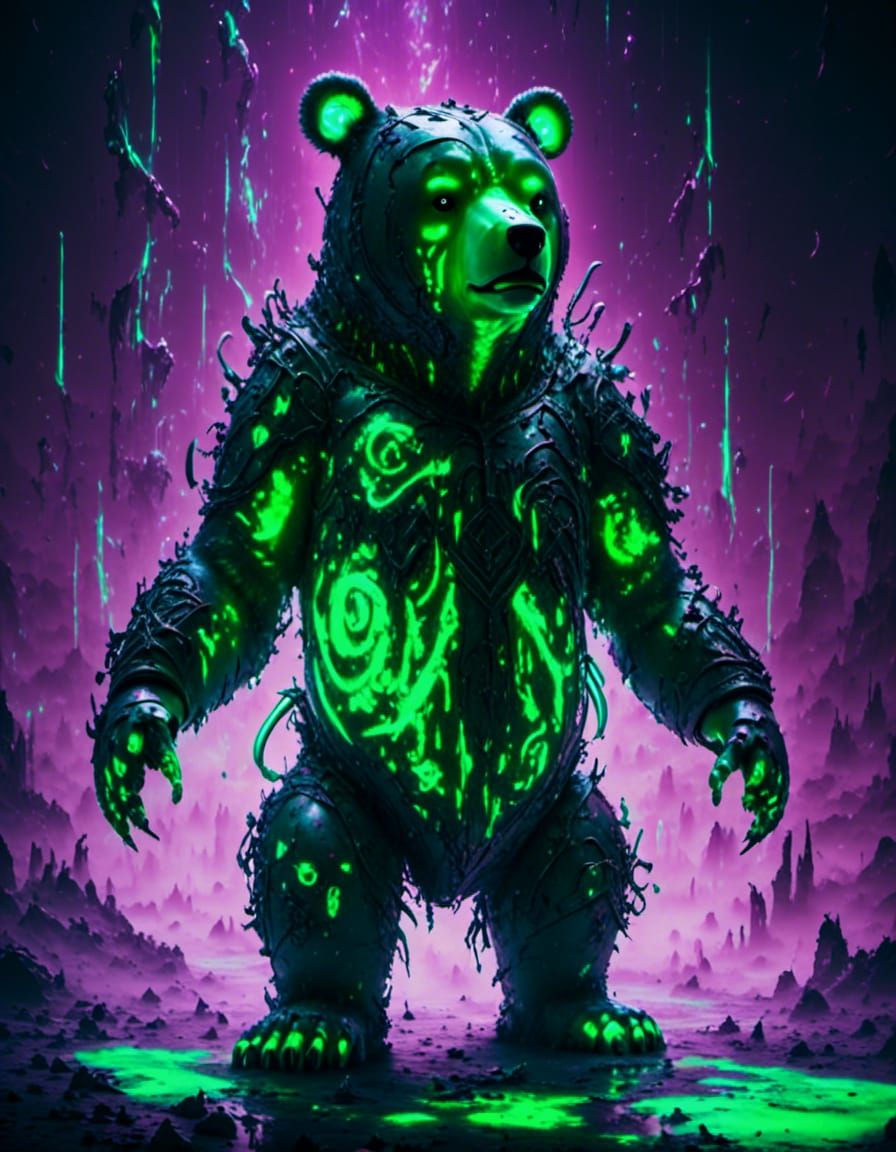 Bioluminescent Robotic Bear with Glowing Runes