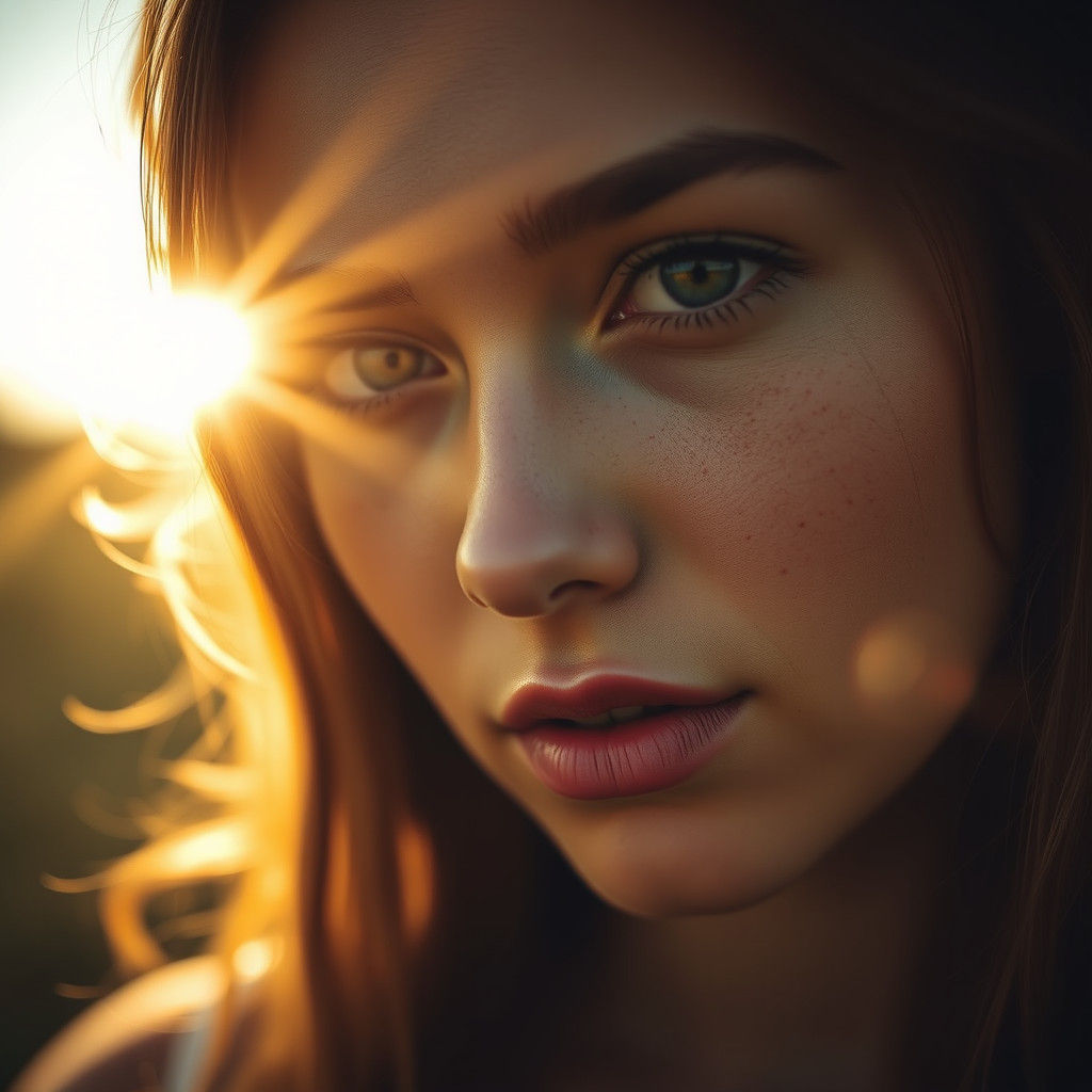 Sun-Kissed Portrait of Young Woman in Dreamy Style