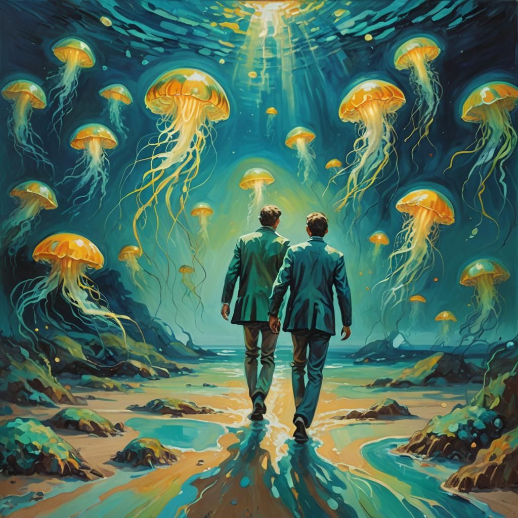 Fauvist Painting of Man Walking on Ocean Floor