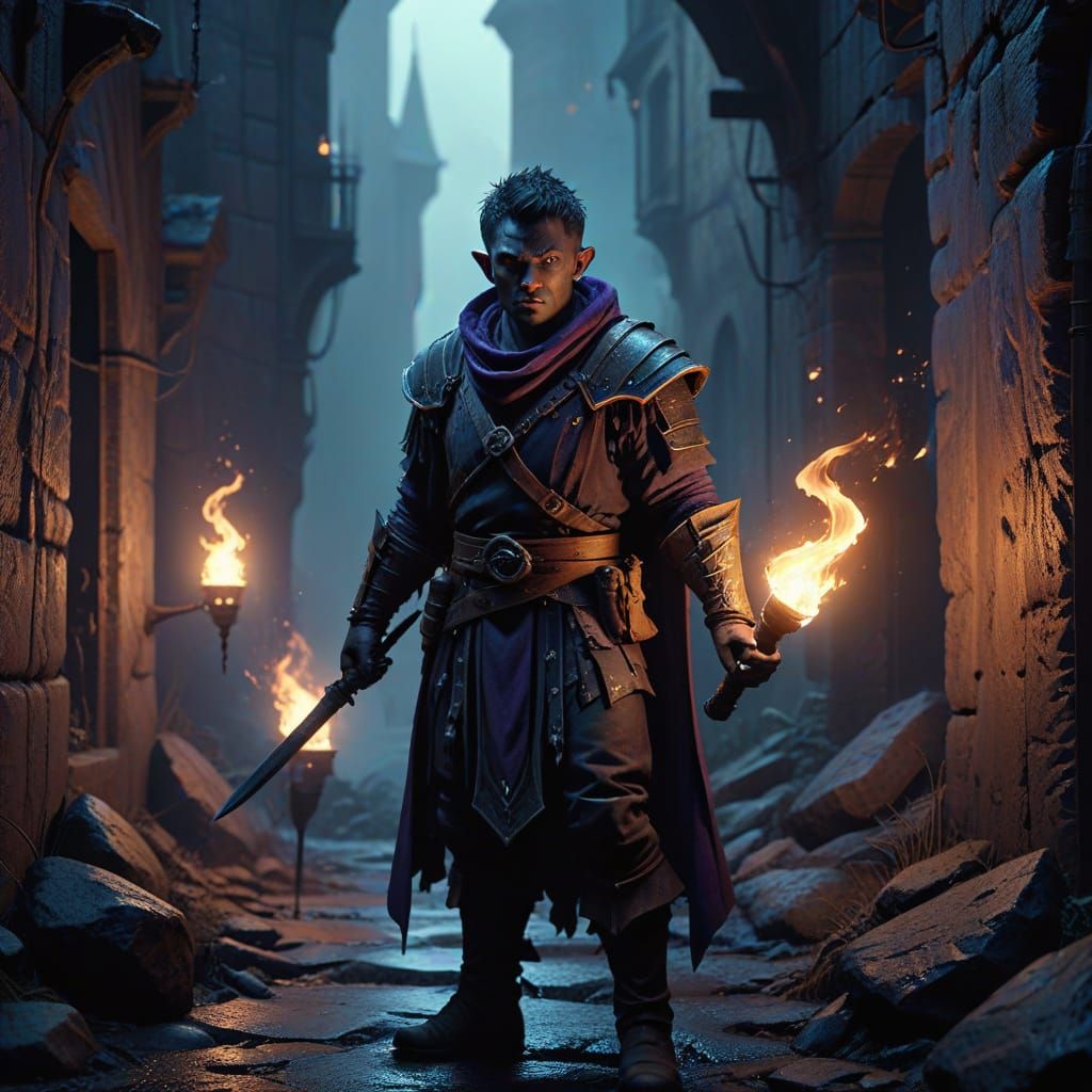 Weathered Halfling Mage Amidst Dark Fantasy Realms