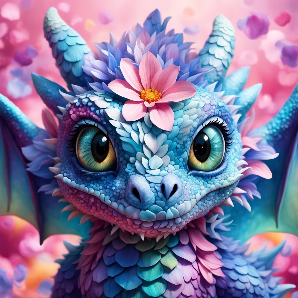 Pastel Flower Petal Dragon Fantasy Artwork