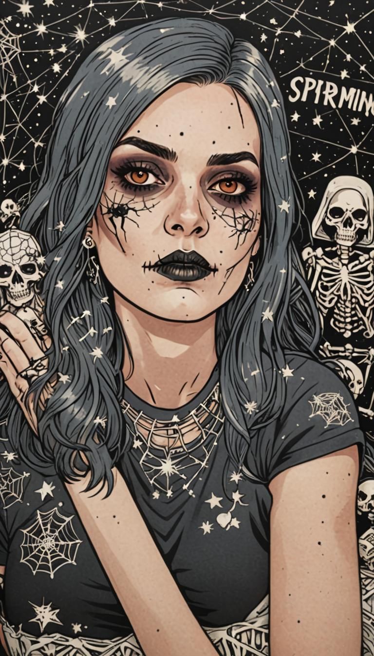 Tattooed Woman on Gothic Couch: Digital Art