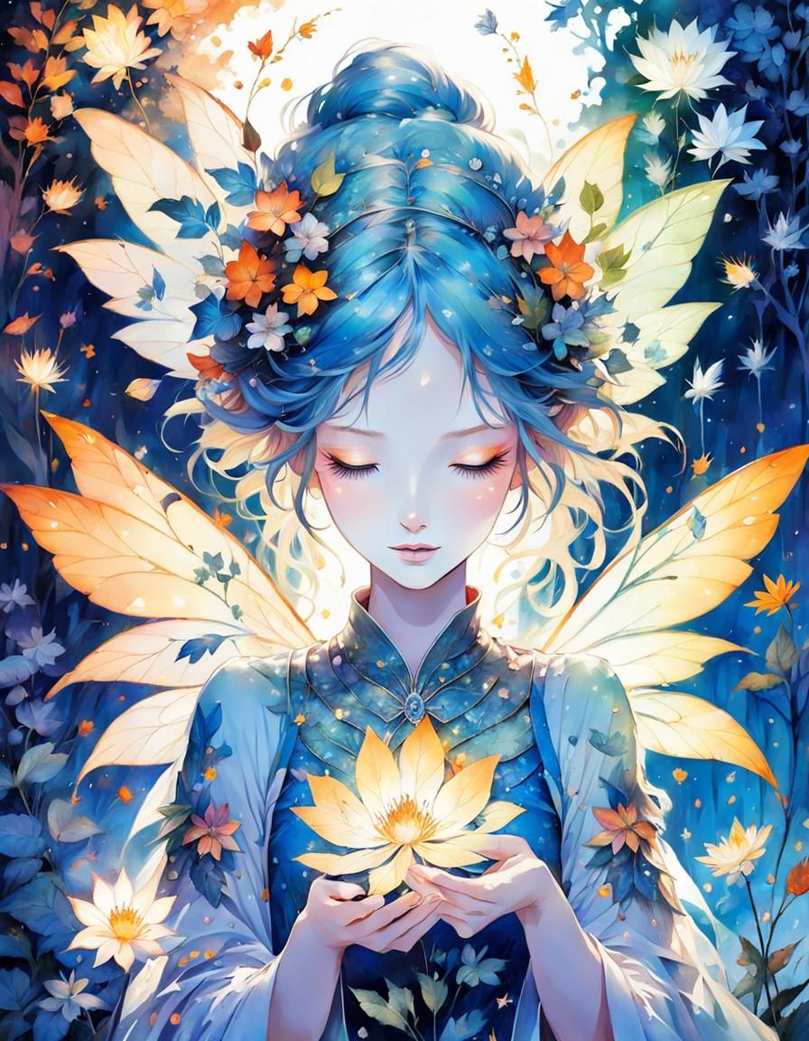 Flower Fairy Double Exposure in 2.5D Anime Style