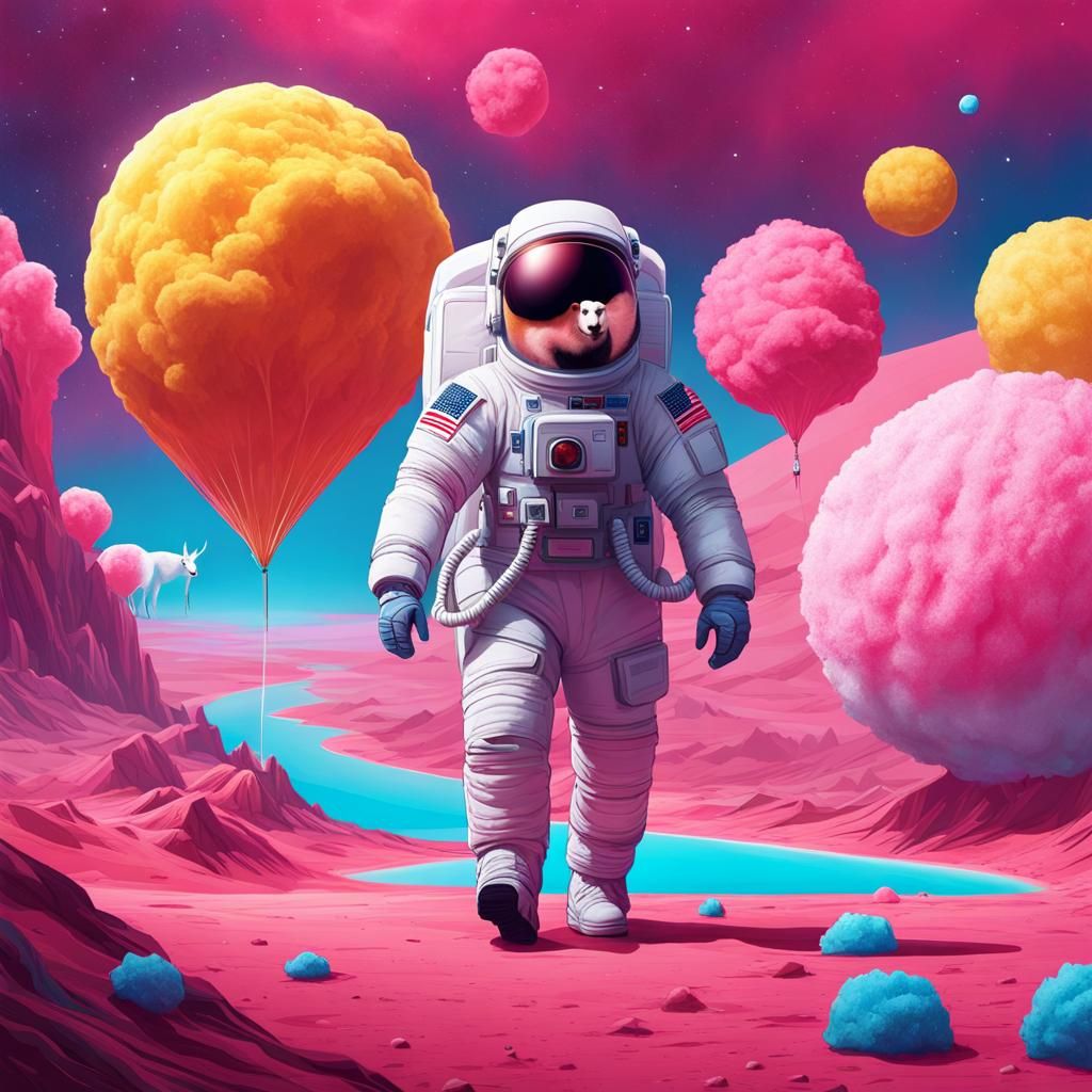 Astronaut on Cotton Candy Planet with Llama