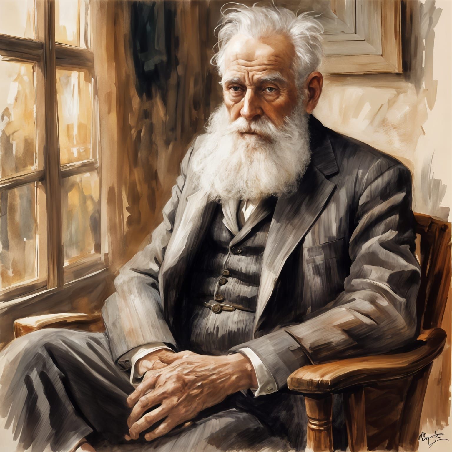 Elderly Gentleman Lost in Reflection