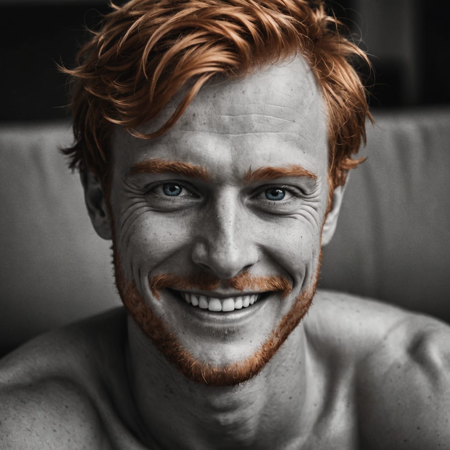 Intimate Portrait of a Smiling Man in Black and White