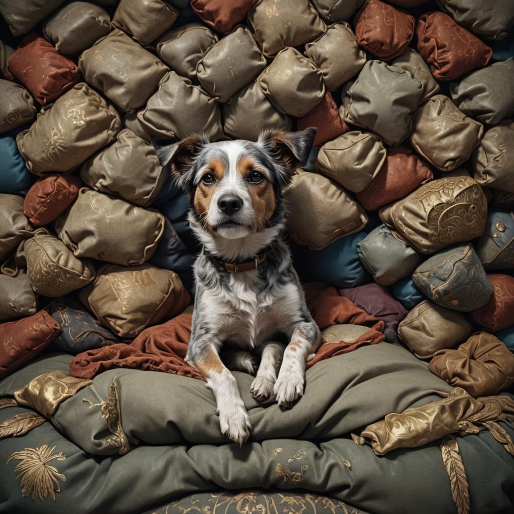 Dog Relaxing on Bed: Detailed Matte Painting