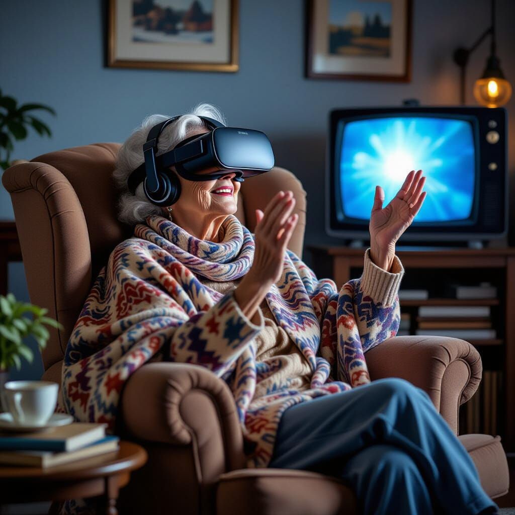 Elderly Woman's Virtual Reality Immersion in Digital Art