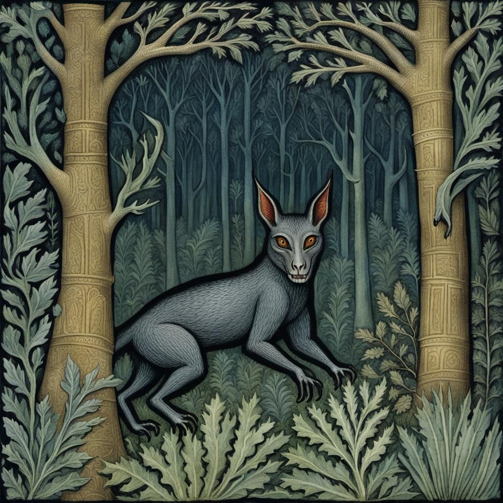 Chupacabra in Forest, Bestiary Charcoal Art