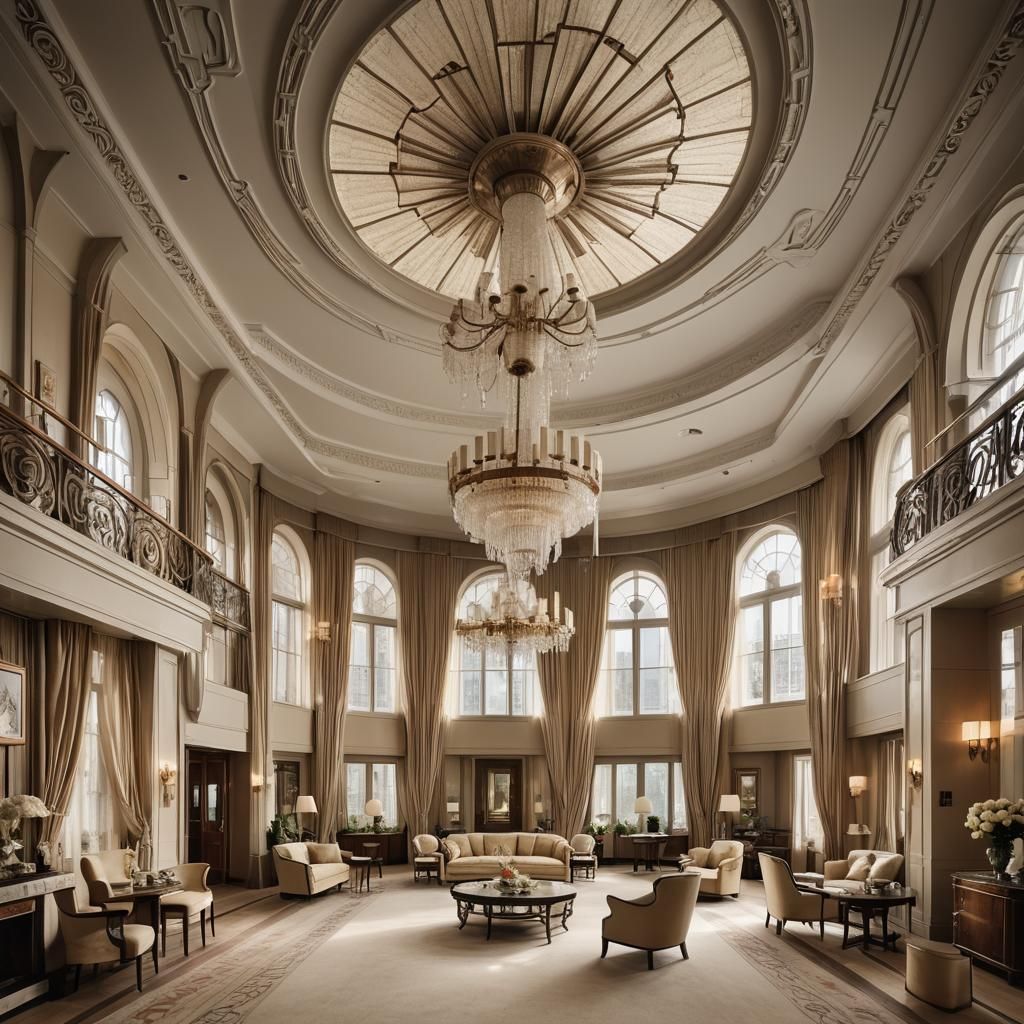 Art Deco Room of the 1930s with Chandelier