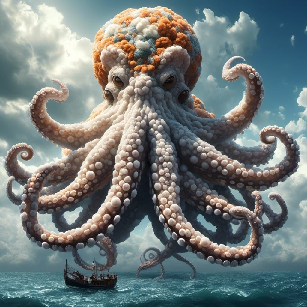 Giant Cloud Octopus: Surreal Animal Art