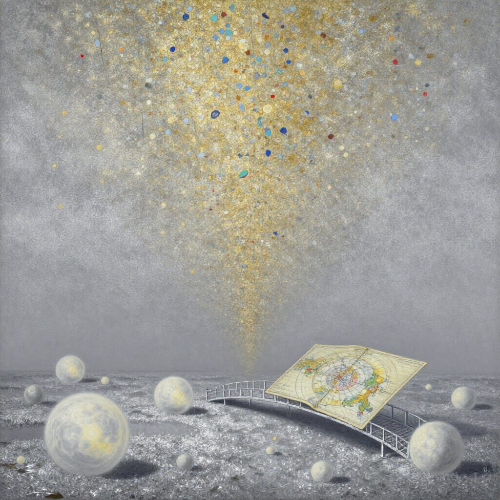 Surreal Abstract Painting of Geometric Objects and Mystic At...