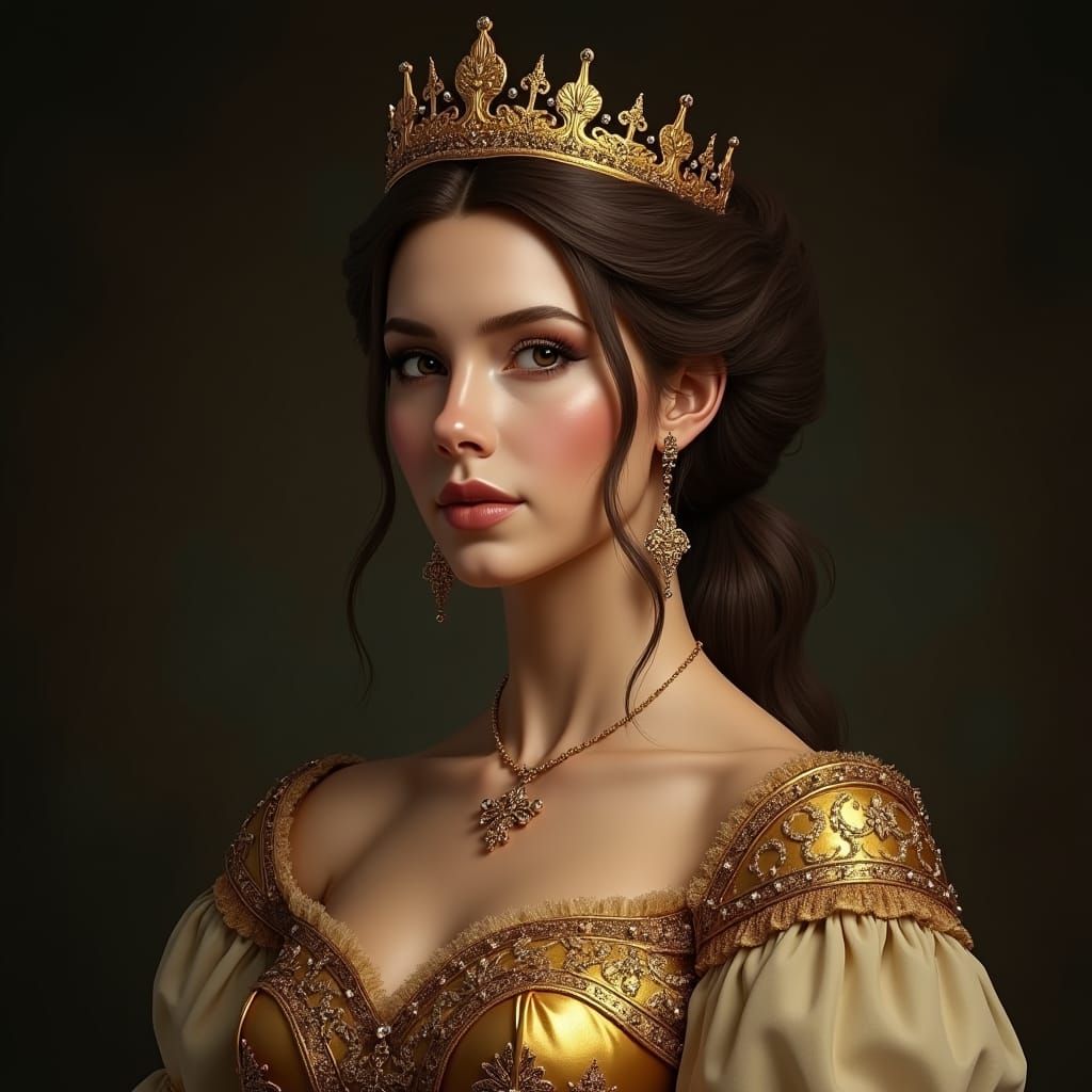 Medieval Queen in a Gold Gown: Fantasy Concept Art