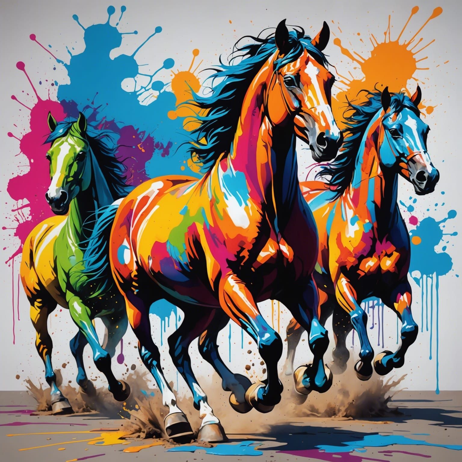 Vibrant Horse Galloping: Graffiti Art Style