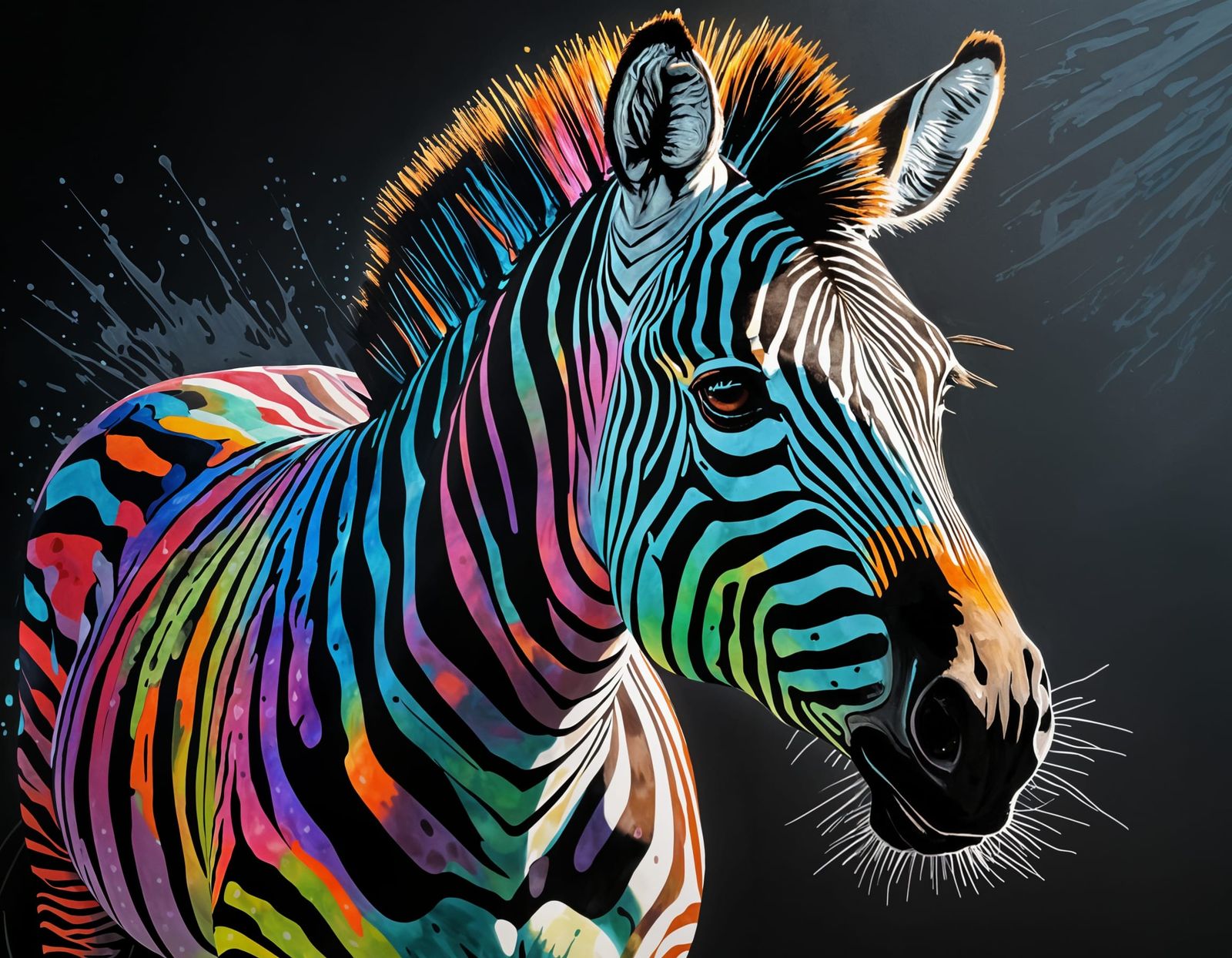 Grunge Zebra Painting with Silver Highlights