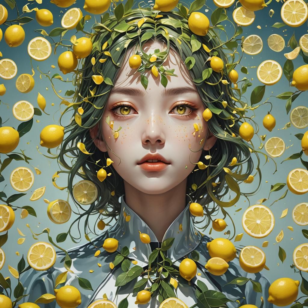 Surrealist Lemon Painting in Anime Style, 8K
