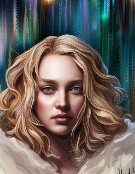 Ethereal Mixed Media Portrait with Aurora Bokeh