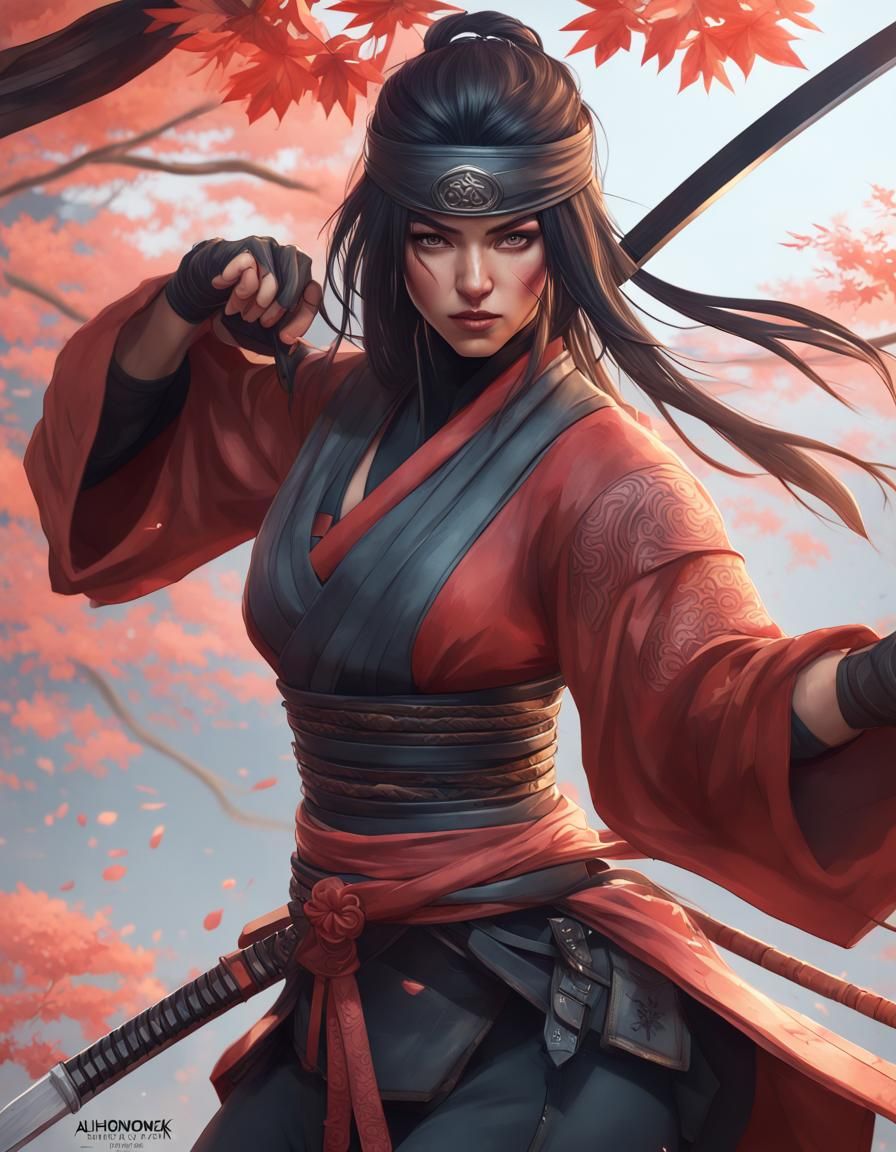 Detailed Female Ninja Samurai Concept Art Portrait