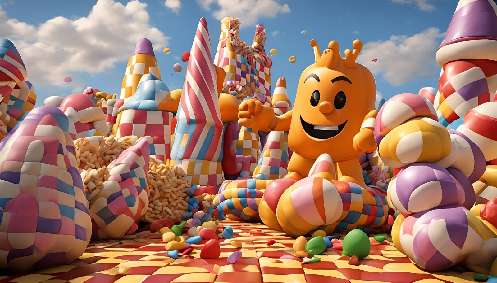 Checkerboard Bouncy Castle in Candyland, Photorealistic 8k