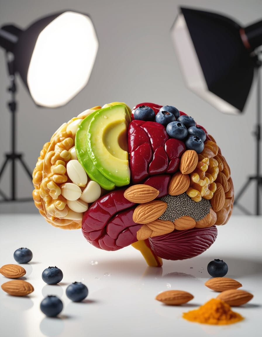 Brain Made of Healthy Foods Macro Photo