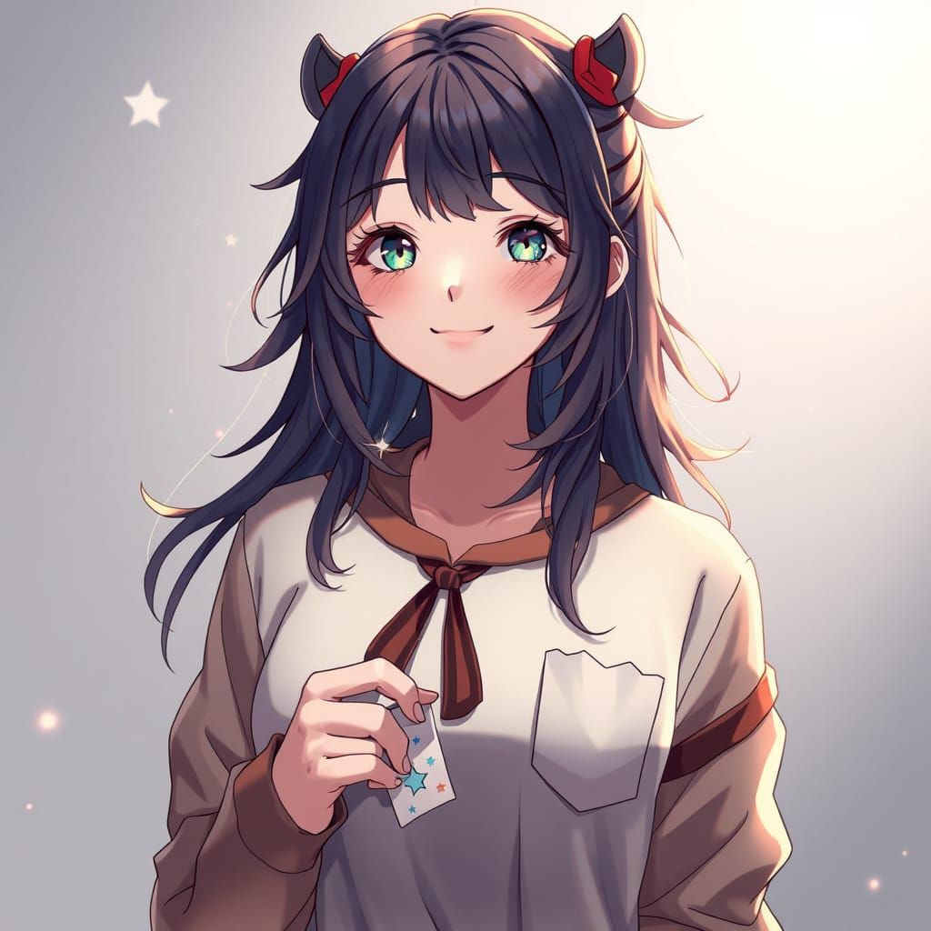 Young Girl Holds Folded Star Patterned Paper with a Smile