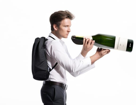 Cinematic Portrait of German Student with Champagne