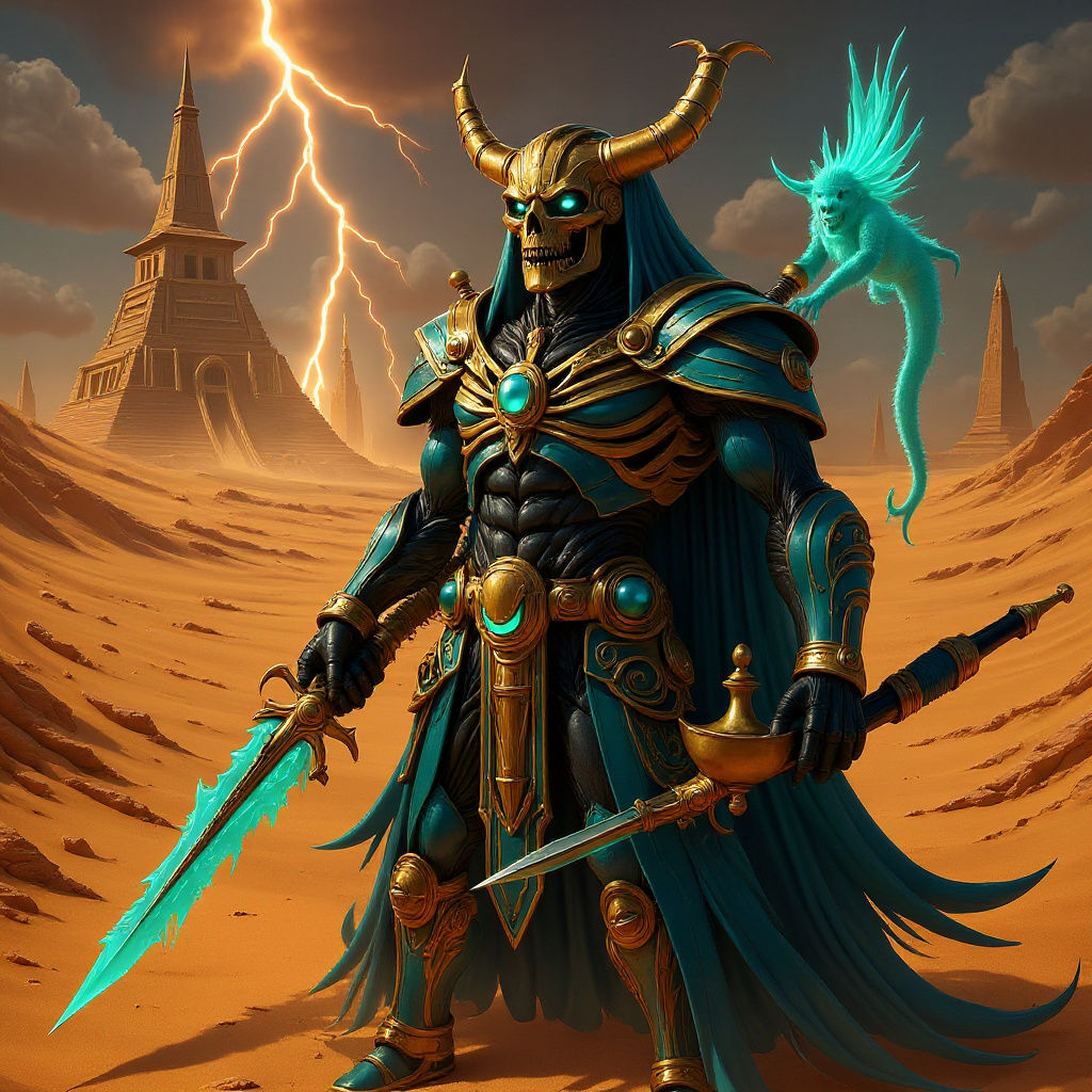 Destiny 2 Warlock as Egyptian Sphinx in Gold and Cyan