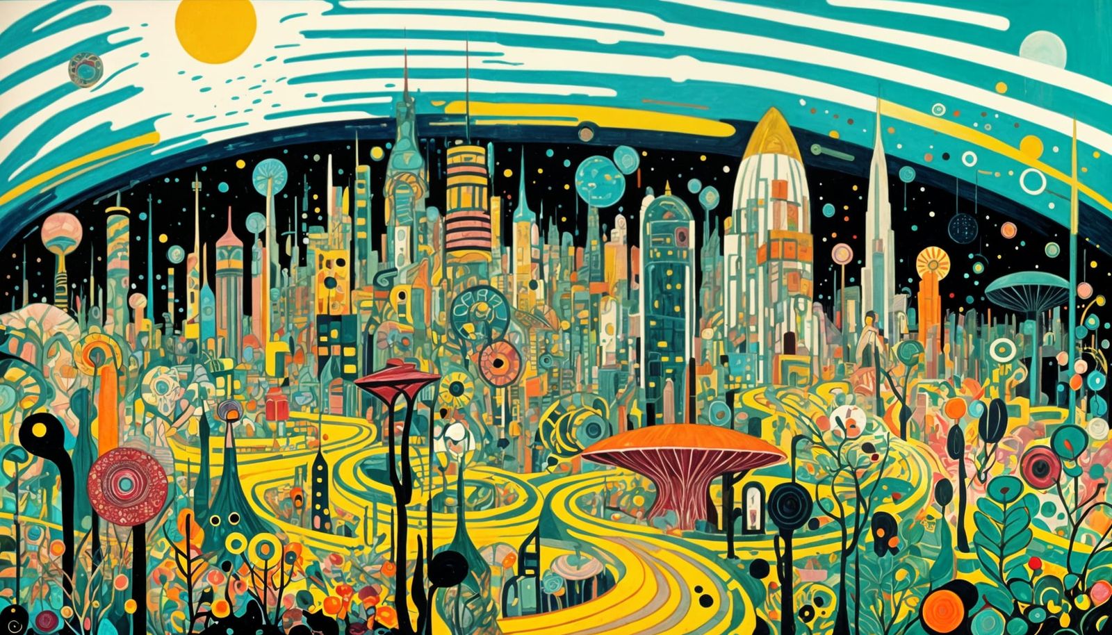 Retrofuturistic Greenhouse City with Expressionist Flair