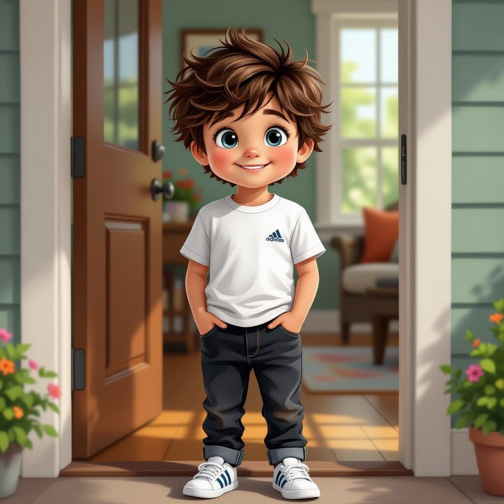 Joyful Boy Portrait in Vibrant, Playful Style