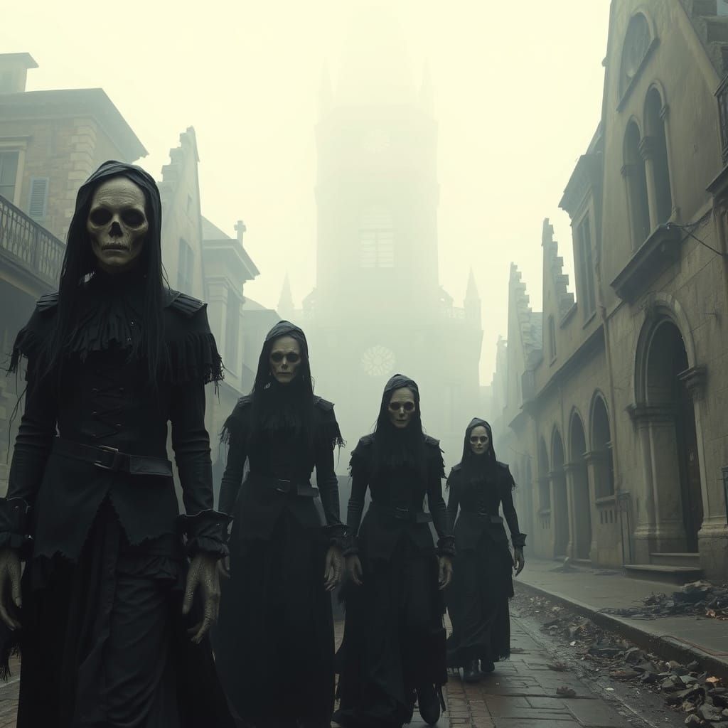 Gothic Figures Haunt Victorian Streets