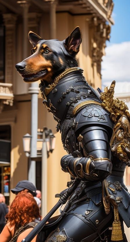 Armored German Shepherd Statue in Rococo Style