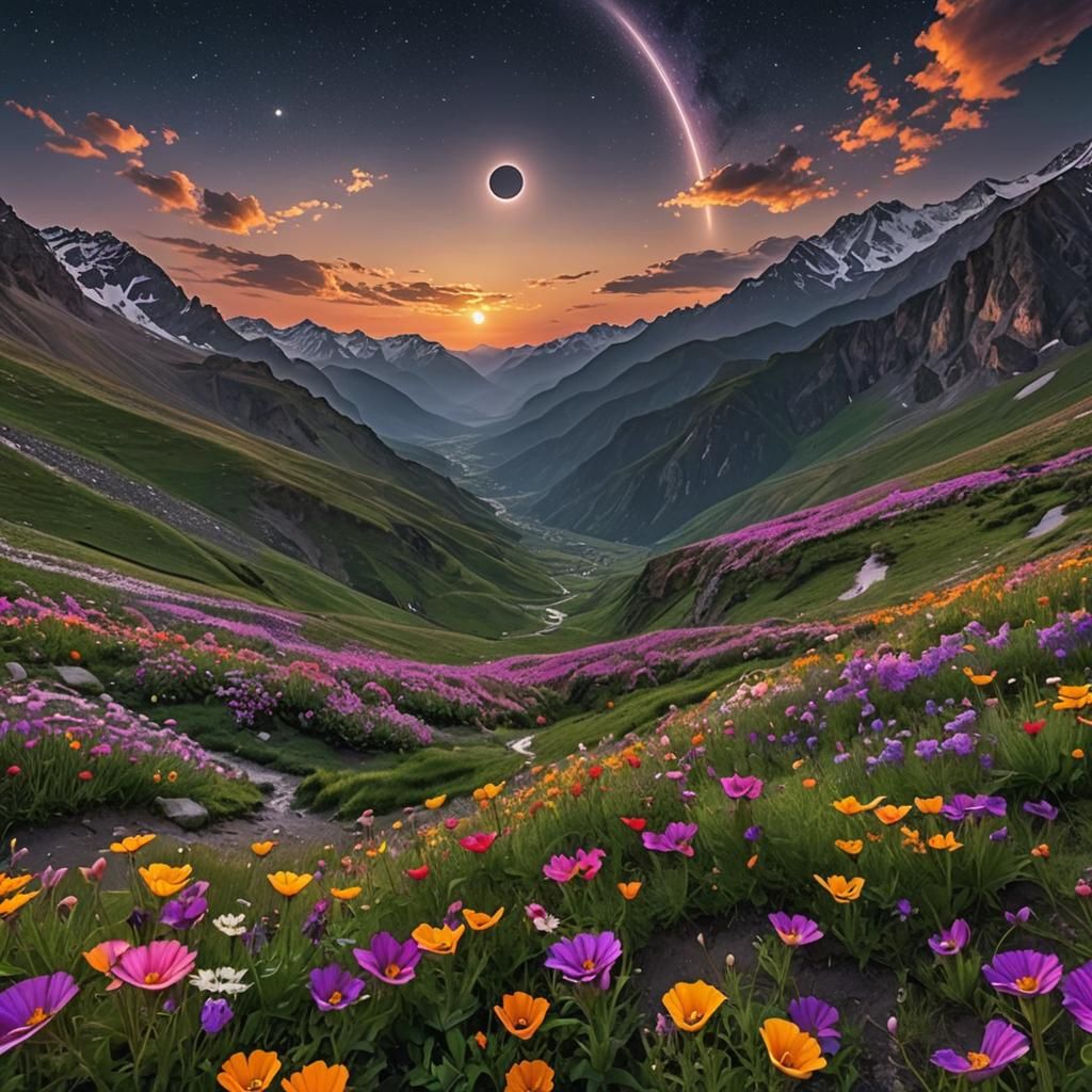 Solar Eclipse Over Valley of Flowers