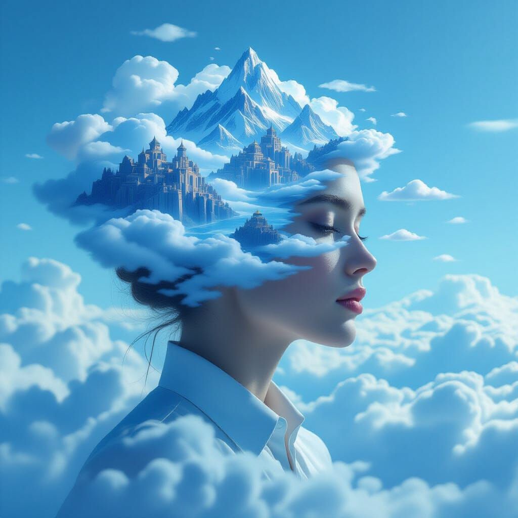 A surrealistic representation of a person's profile, where t...