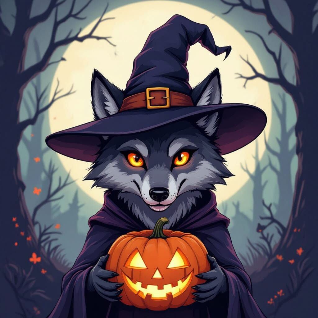 Whimsical Gothic Wolf in Enchanted Forest