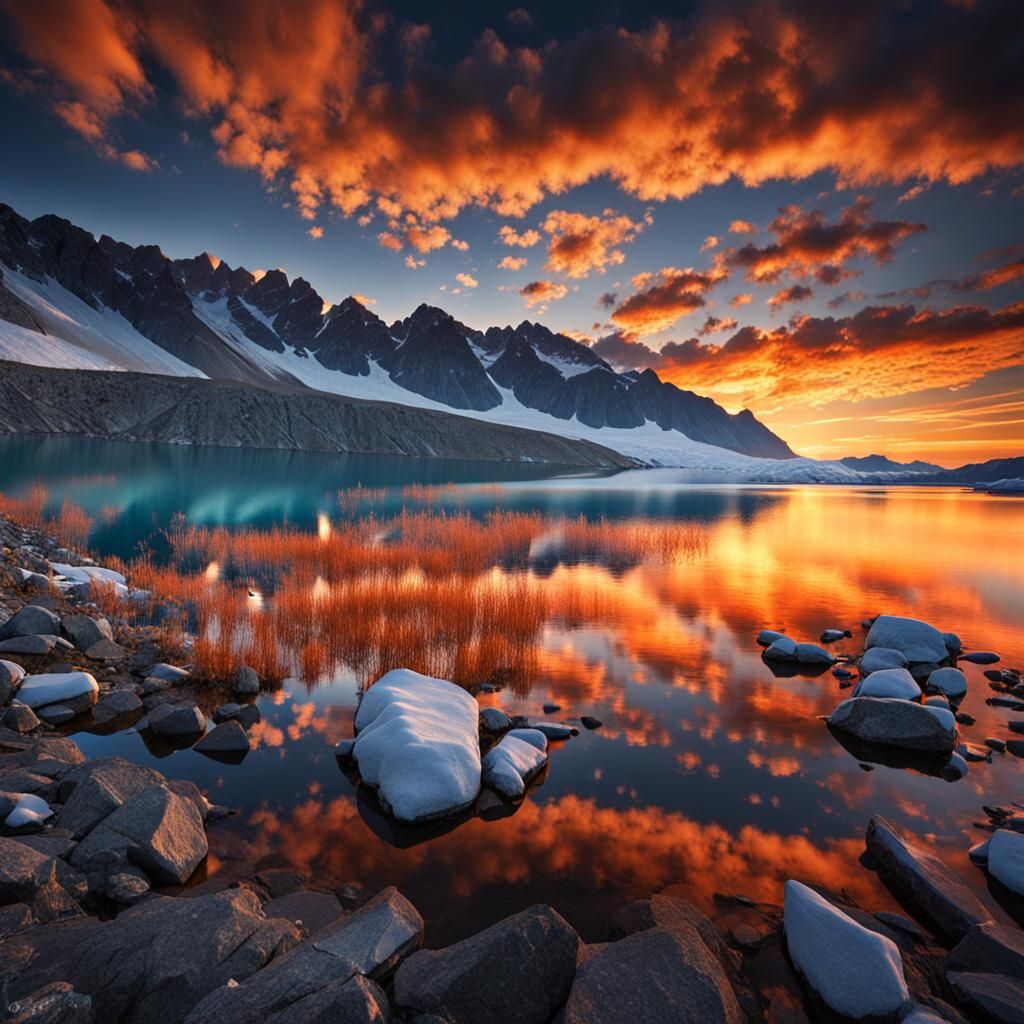 Sunset Over Glacial Lake: High Resolution Photography