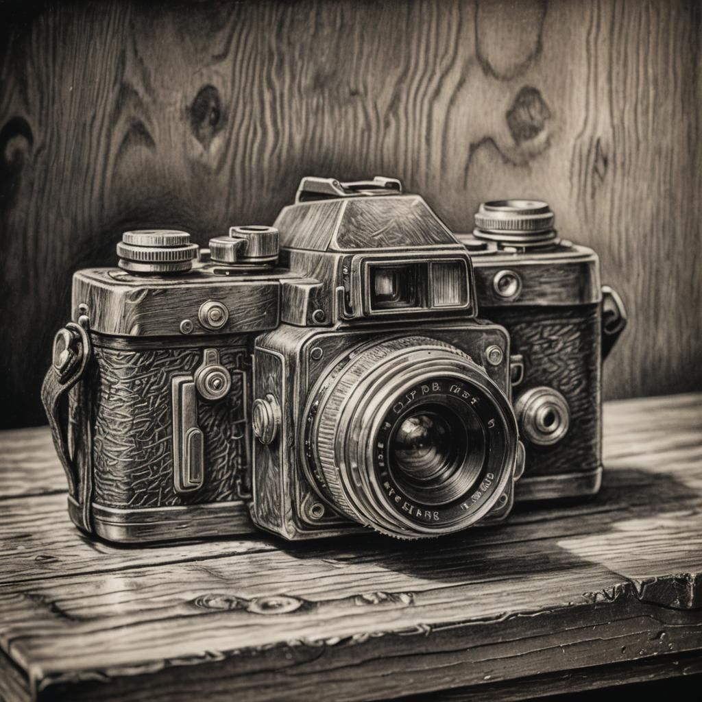 Vintage Camera in Charcoal Drawing Style