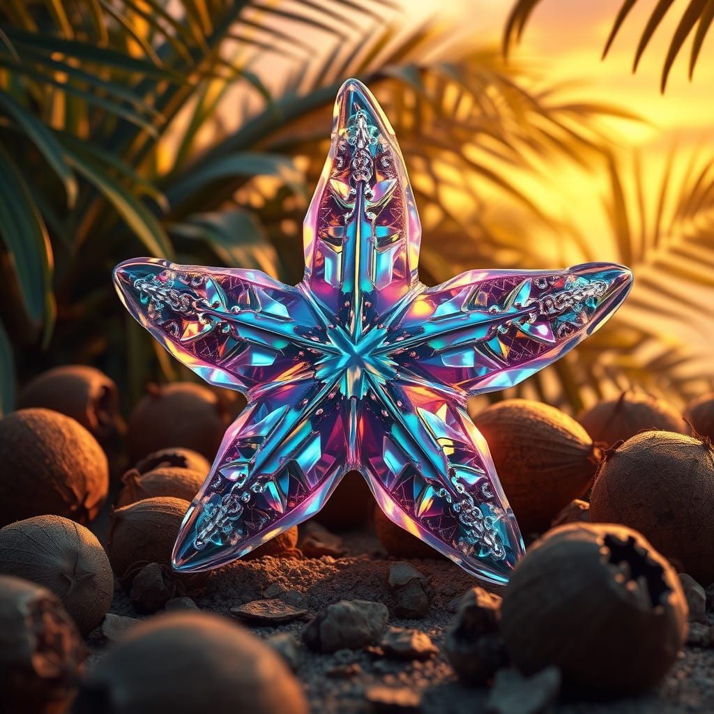 Luminous Crystal Starfish Amidst Tropical Foliage
