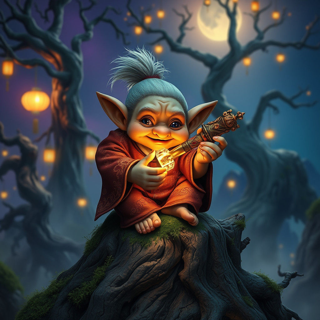 Ornate Chinese Troll with Glowing Cigar