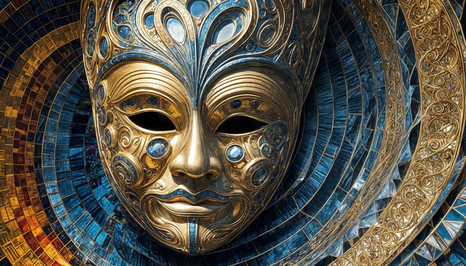 Ornamental Mask in Mirrored Tube: 3D Sunlight Effect
