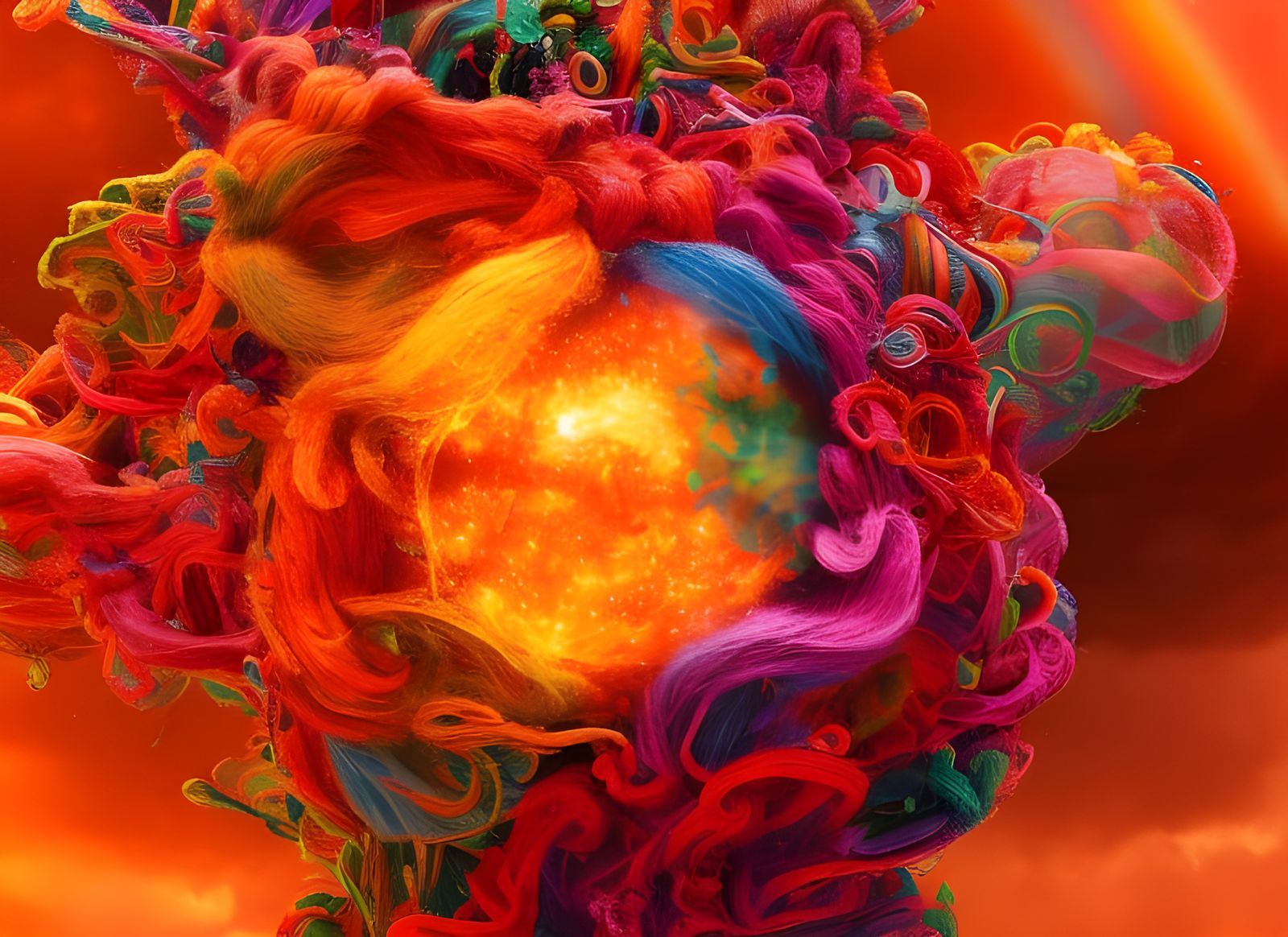 Deconstructed Rainbow Yarn Ball: Hyperdetailed Digital Art